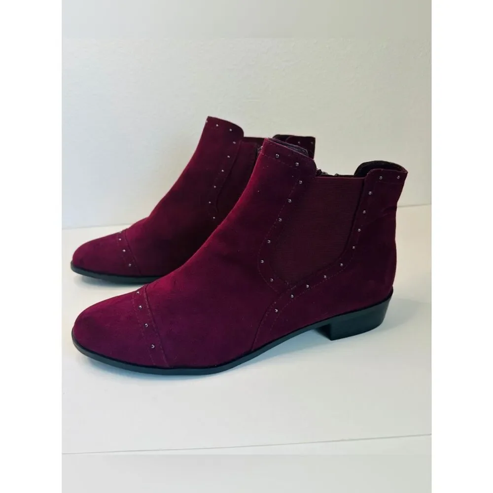 Liz Claiborne Burgundy Vegan Suede Studded Booties Size 11